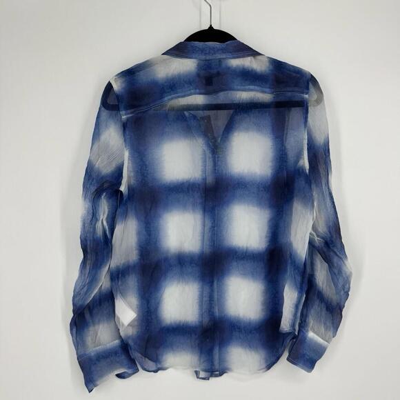 J.crew Top Women’s 6 blue cupro check plaid sheer summer festival beachy spring - Picture 7 of 7